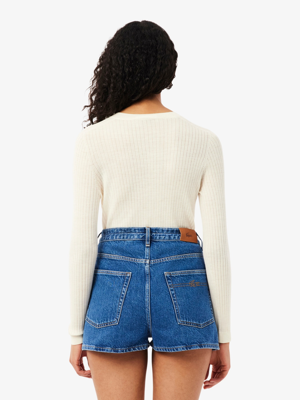 LACOSTE WOMEN Rib Knit Merino Wool Cardigan White