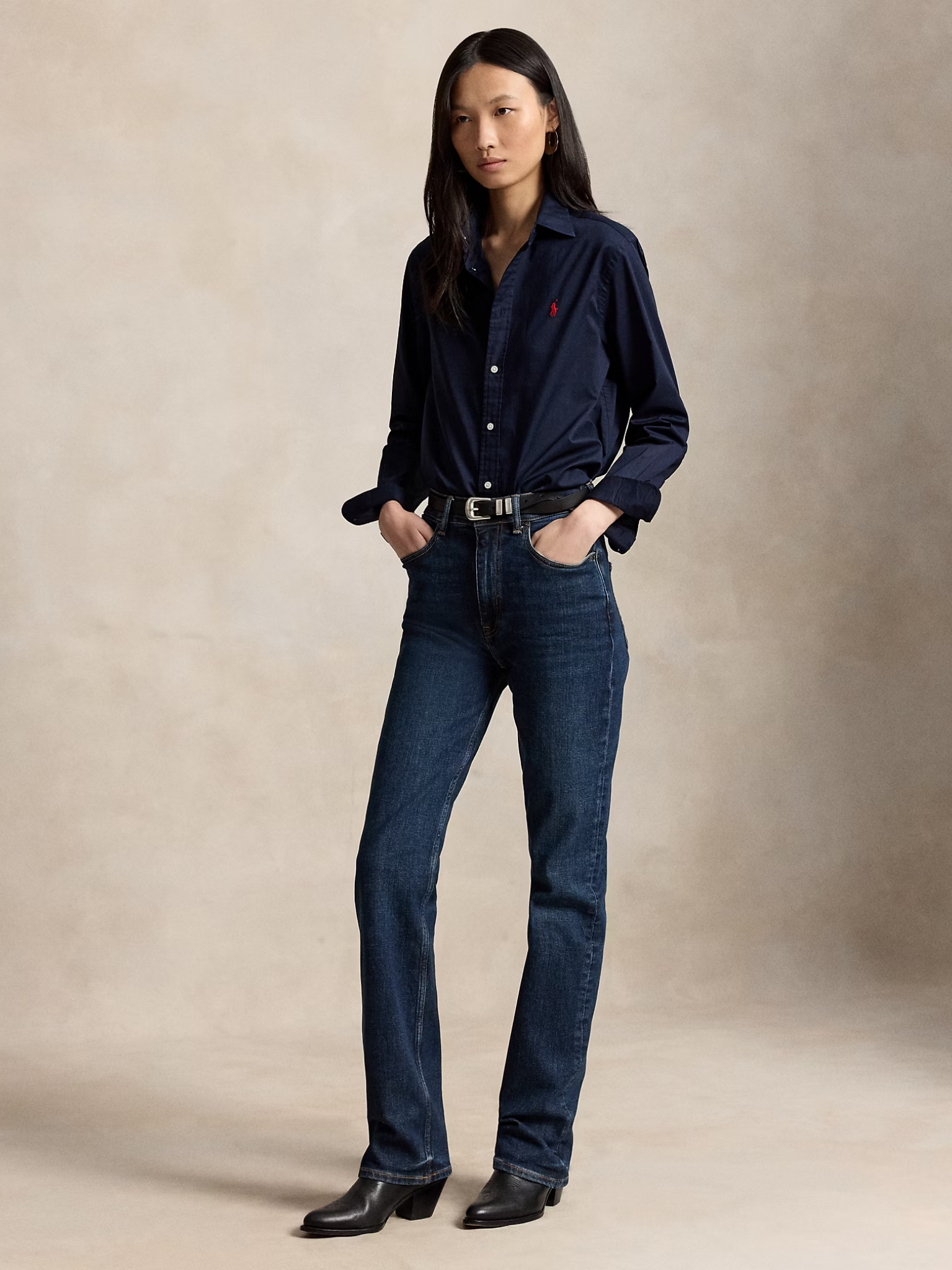 RALPH LAUREN WOMEN Classic Fit Cotton Twill Shirt Hunter Navy