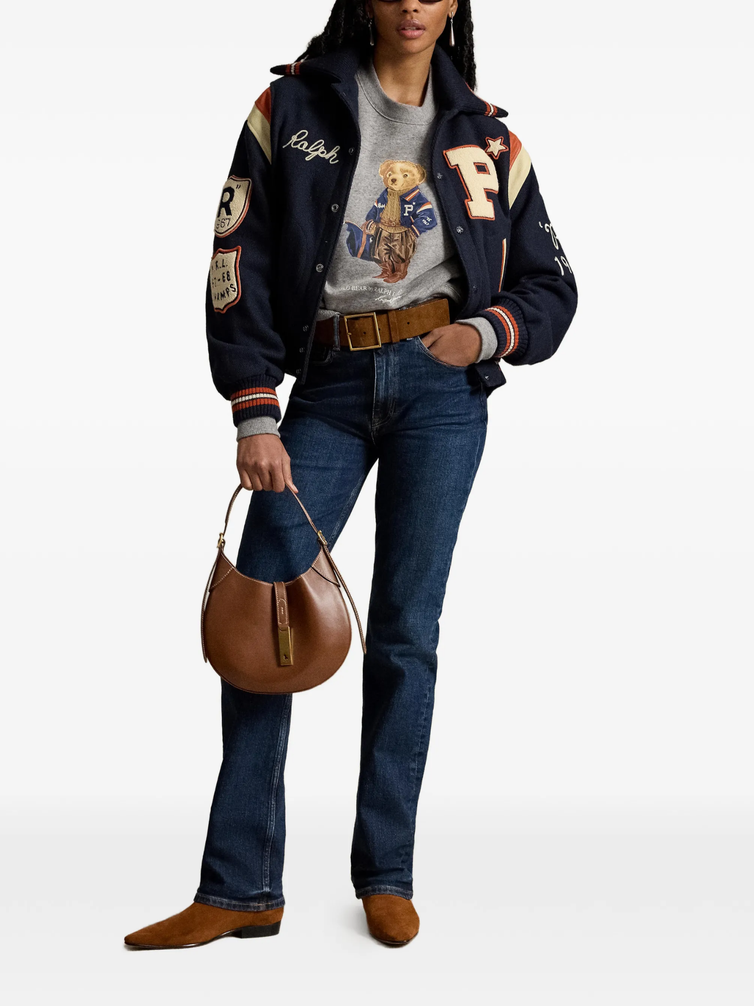 RALPH LAUREN WOMEN Polo Bear Fleece Crewneck Dark Vintage Heather