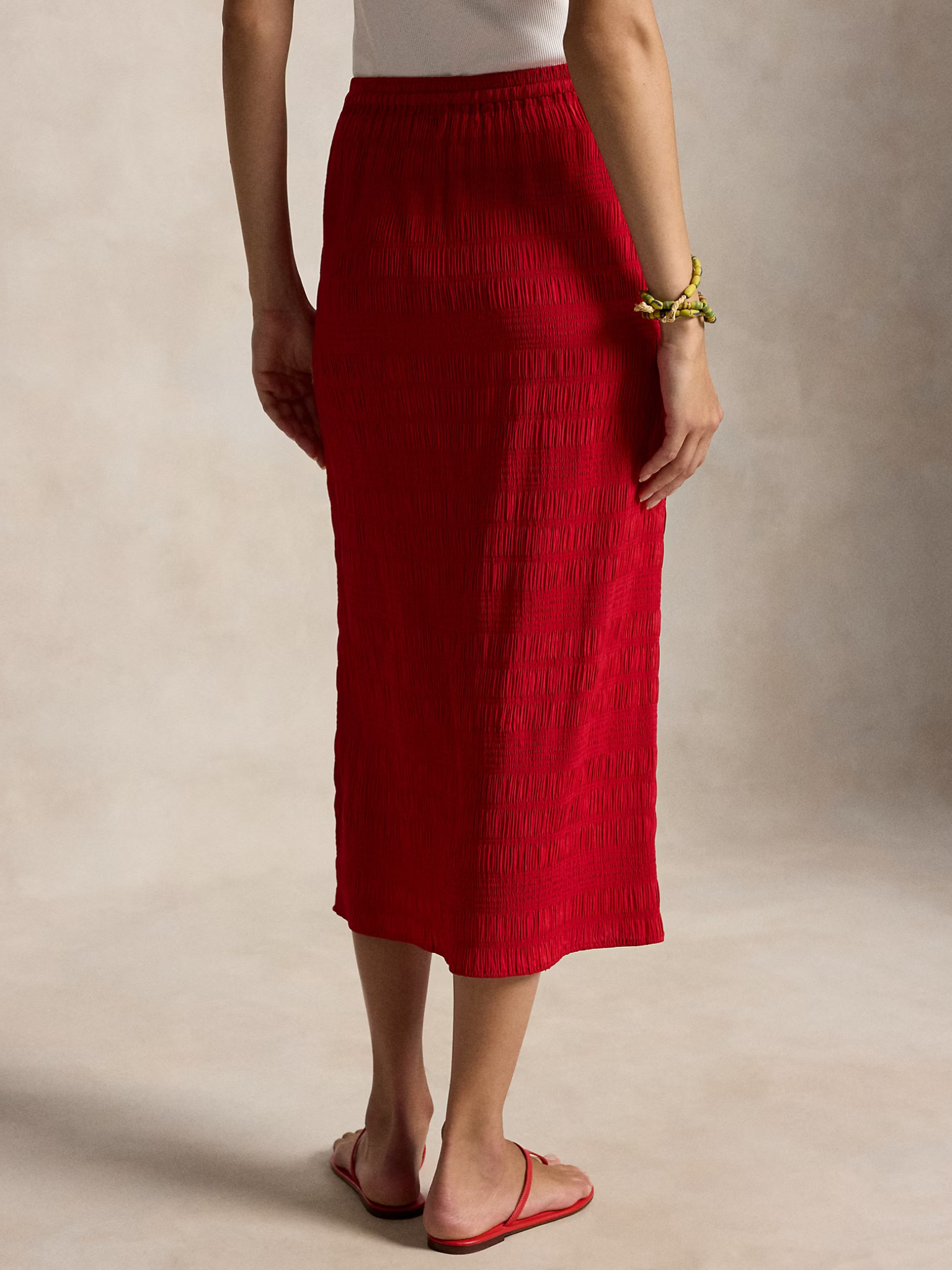 RALPH LAUREN WOMEN Seersucker Drawstring Skirt Cruise Red