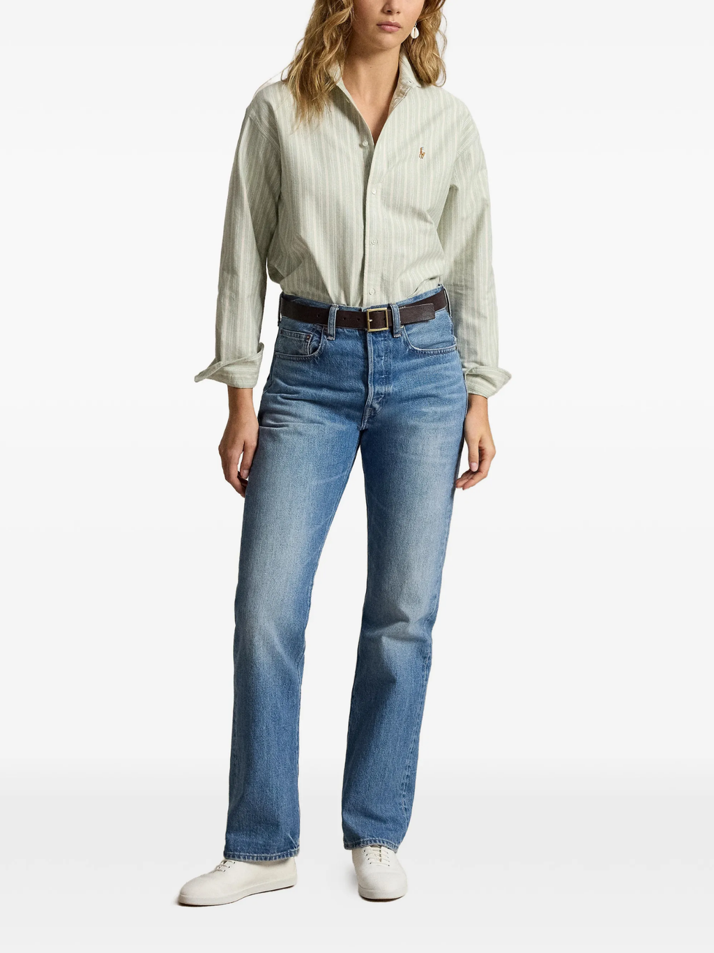 RALPH LAUREN WOMEN Relaxed Fit Cotton Oxford Shirt Green/Pink