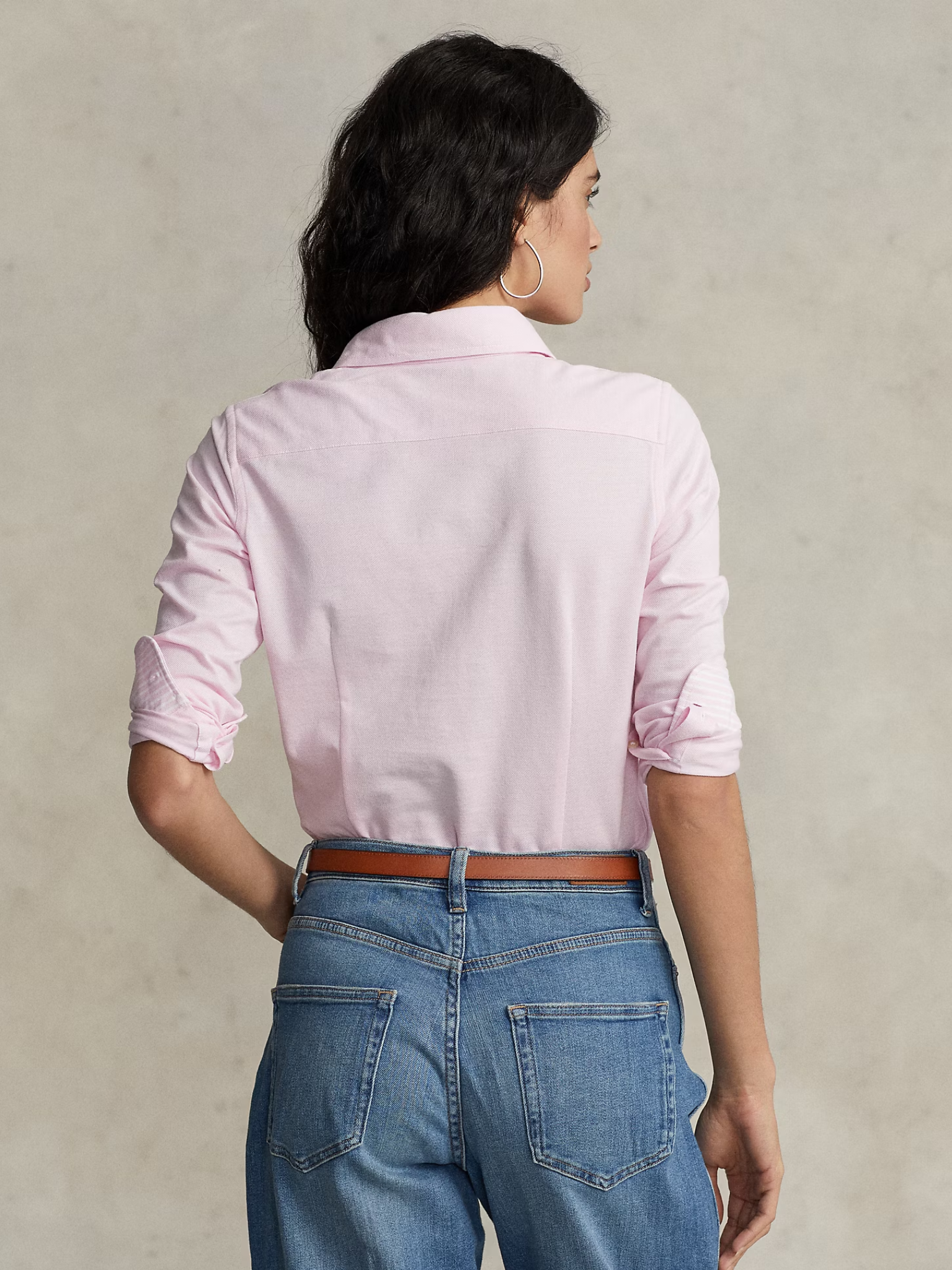 RALPH LAUREN WOMEN Slim Fit Knit Cotton Oxford Shirt Pink