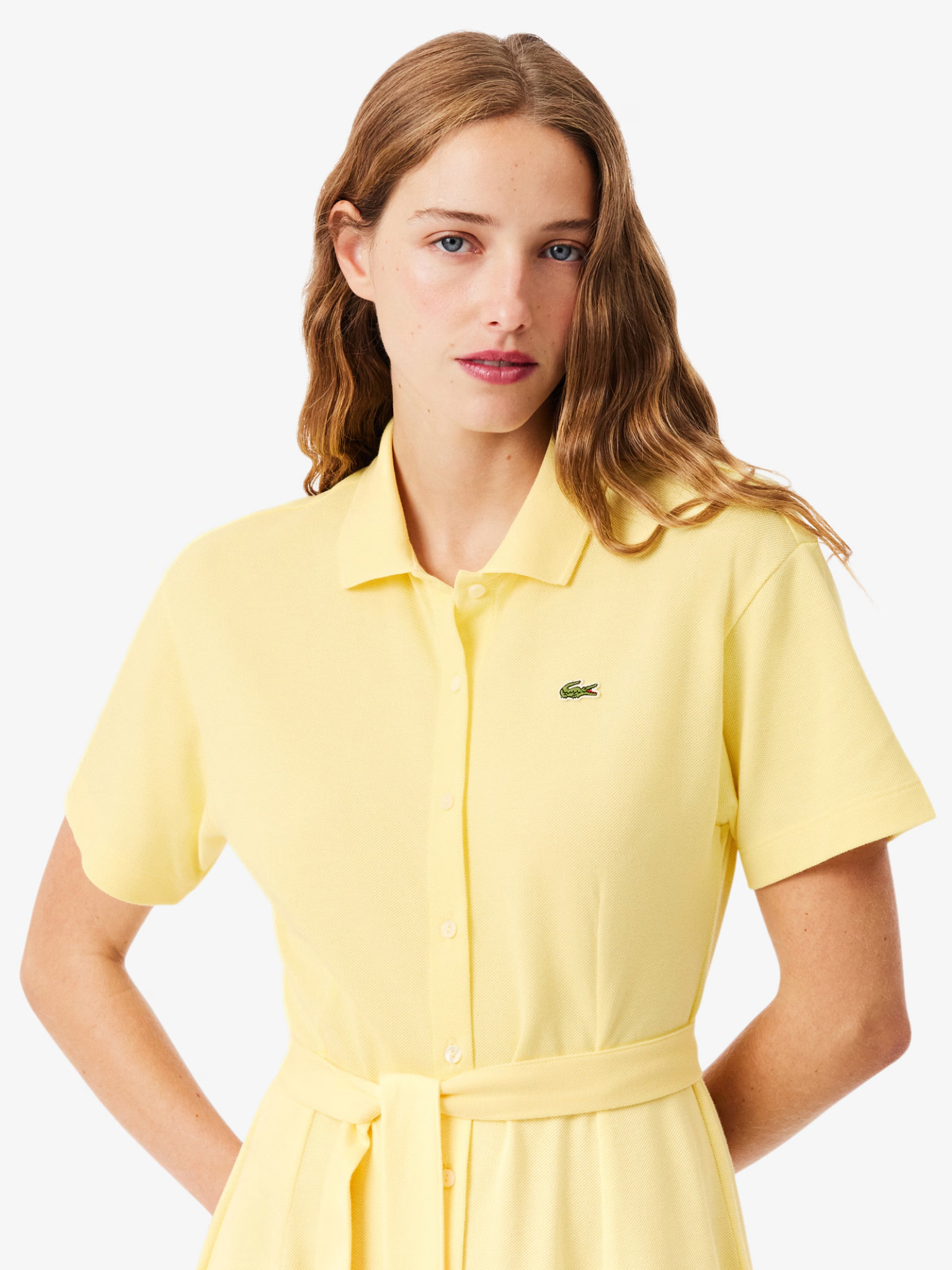 LACOSTE WOMEN Flared Piqué Polo Dress Pastel Yellow