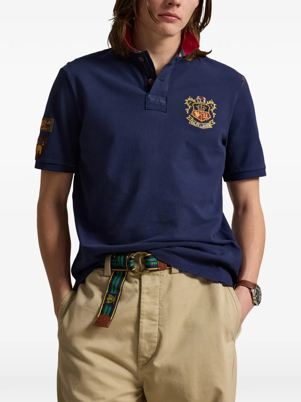 RALPH LAUREN Classic Fit Graphic Mesh Polo Shirt Newport Navy
