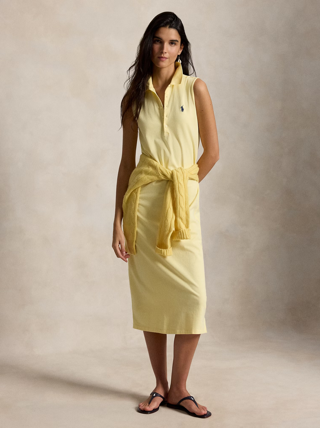 RALPH LAUREN WOMEN Stretch-Cotton Sleeveless Polo Dress Yellow