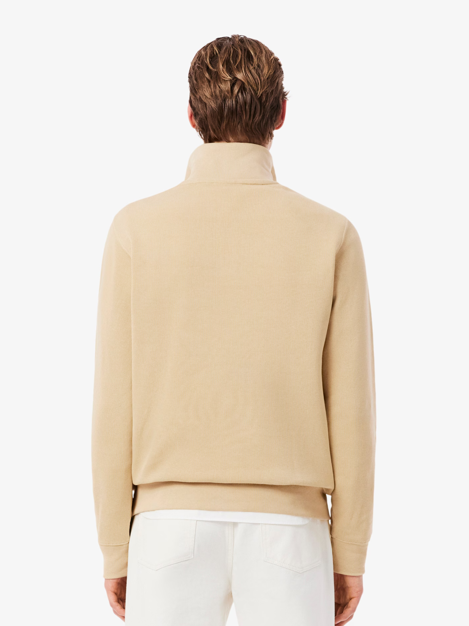 LACOSTE Zip-Up High Neck Interlock Sweatshirt Beige