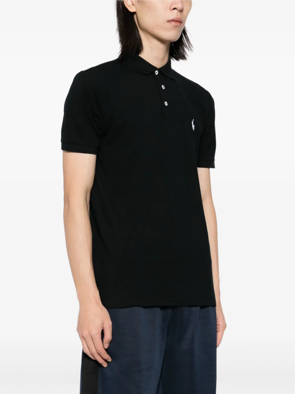 RALPH LAUREN Custom Slim Fit Stretch Mesh Polo Shirt Black