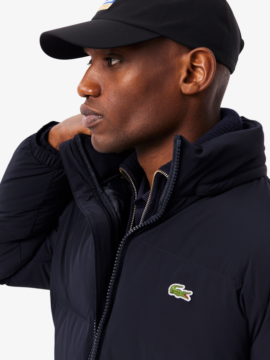 LACOSTE Water-Repellent Hooded Down Jacket Navy Blue