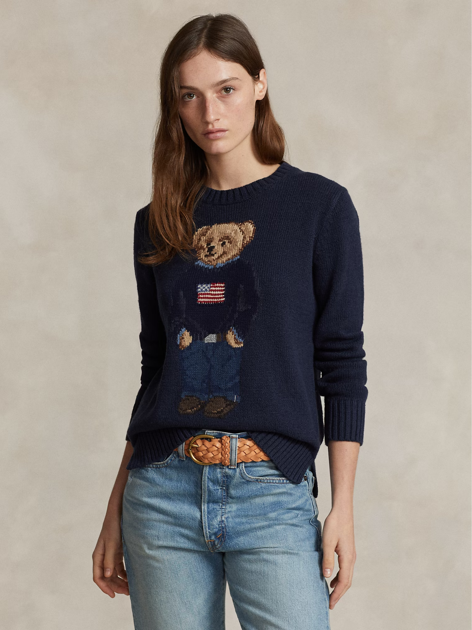 RALPH LAUREN WOMEN Polo Bear Cotton-Linen Jumper Navy Blue