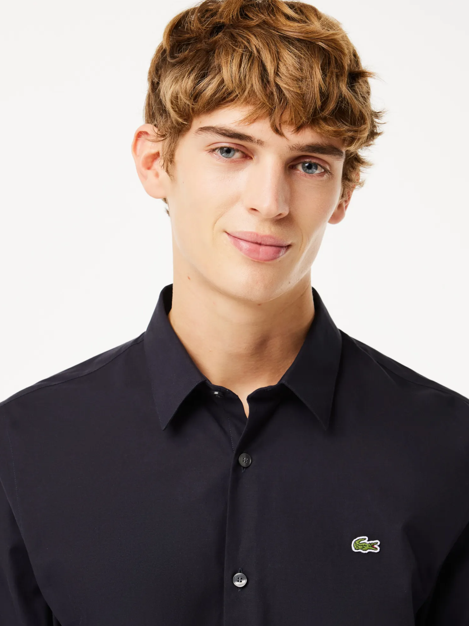 LACOSTE Slim Fit Stretch Cotton Poplin Shirt Navy