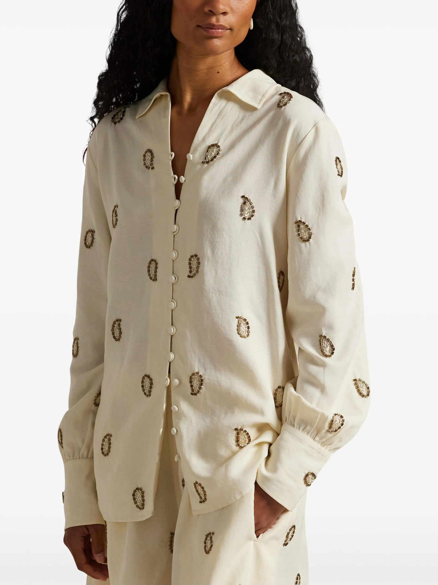 RALPH LAUREN WOMEN Beaded Paisley Top Trophy Cream