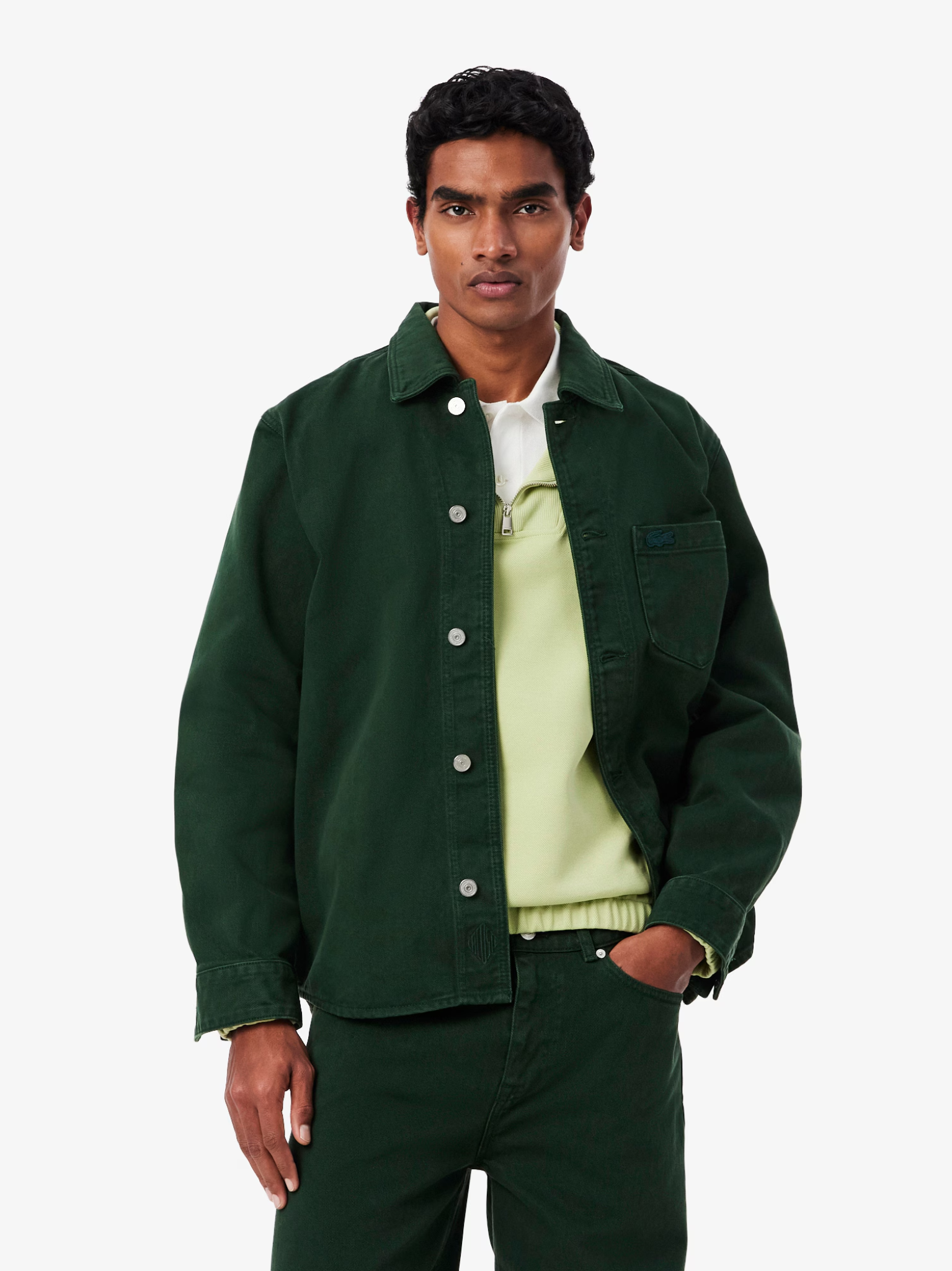 LACOSTE Oversized Denim Overshirt Green