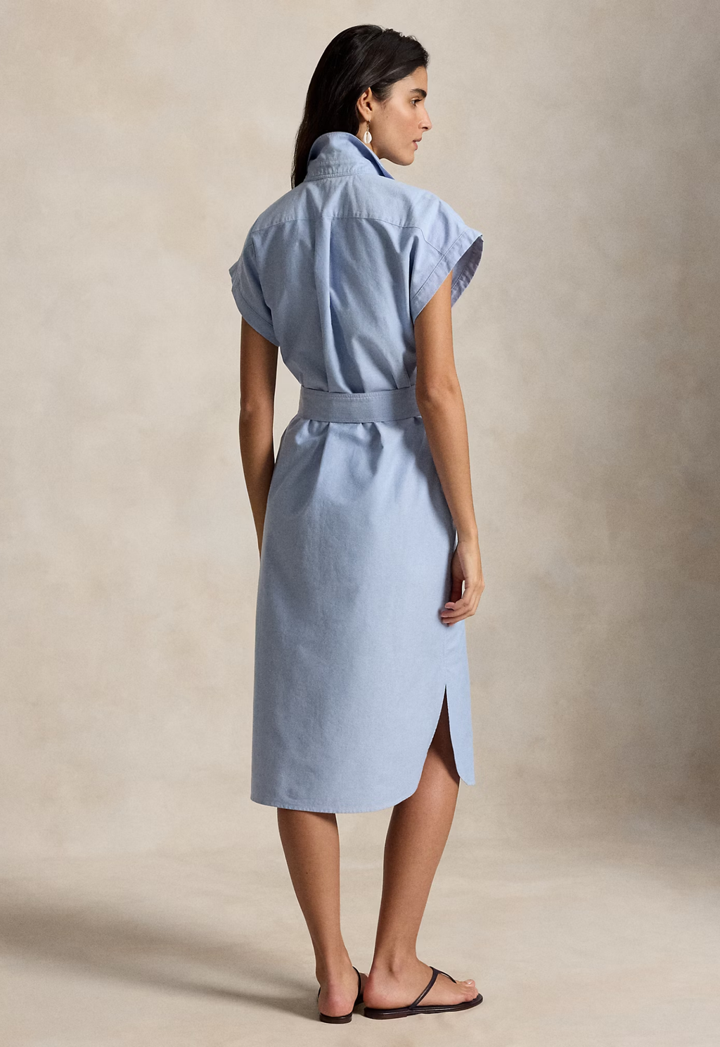 RALPH LAUREN WOMENS Belted Cotton Oxford Shirt Dress Blue