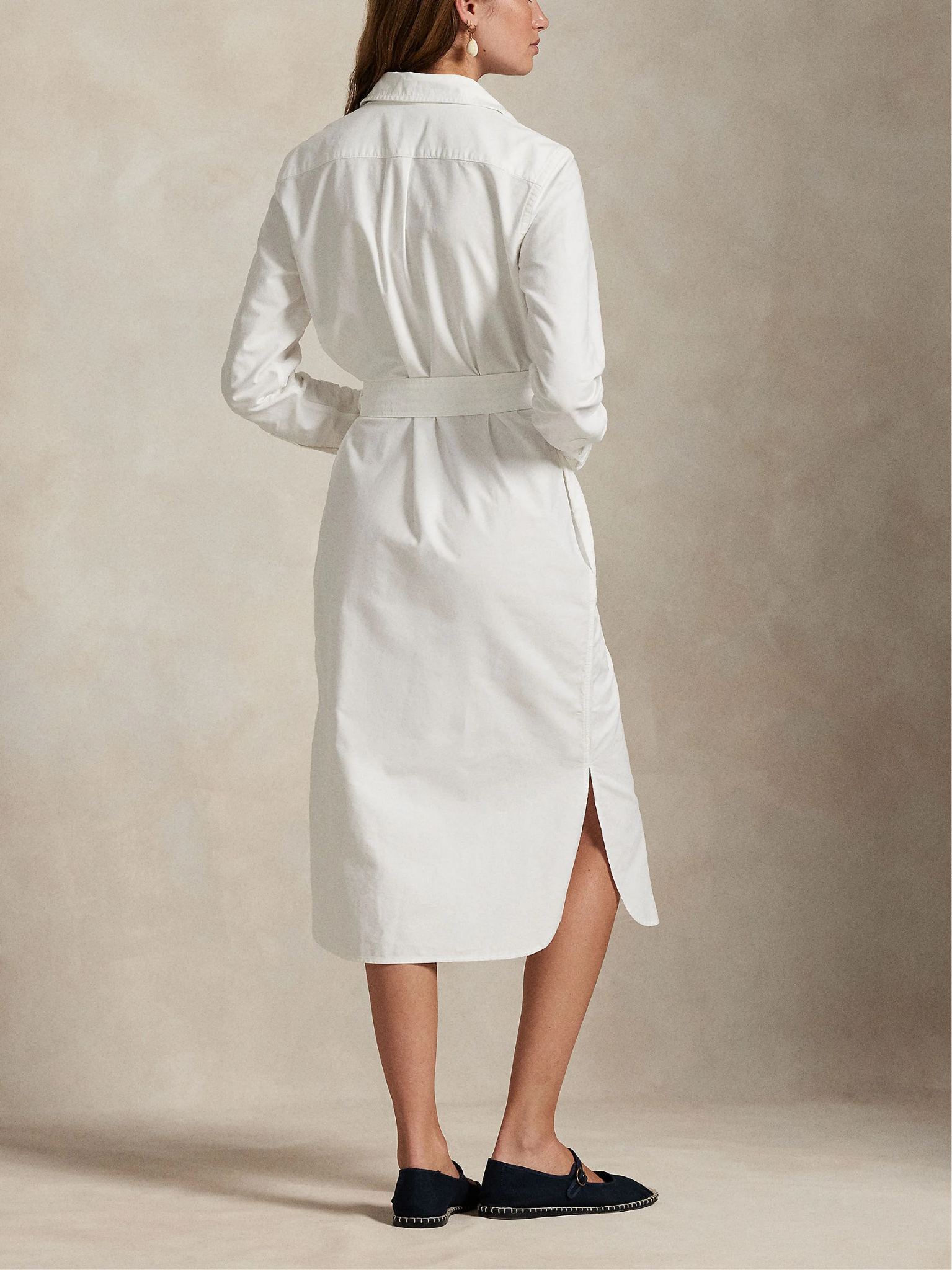 RALPH LAUREN WOMEN Belted Cotton Oxford Shirt Dress White