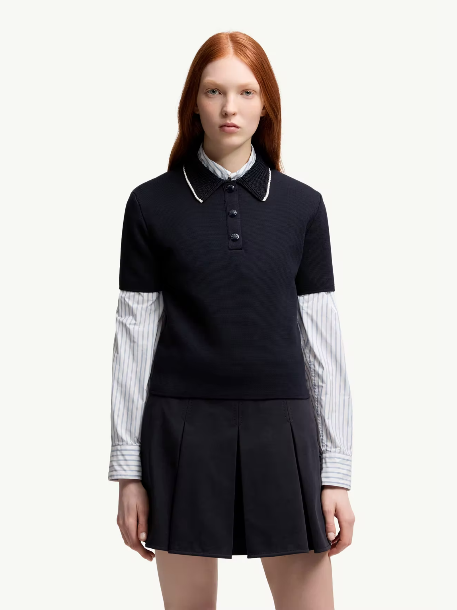 MONCLER WOMEN Knit Cotton Polo Shirt Navy Blue