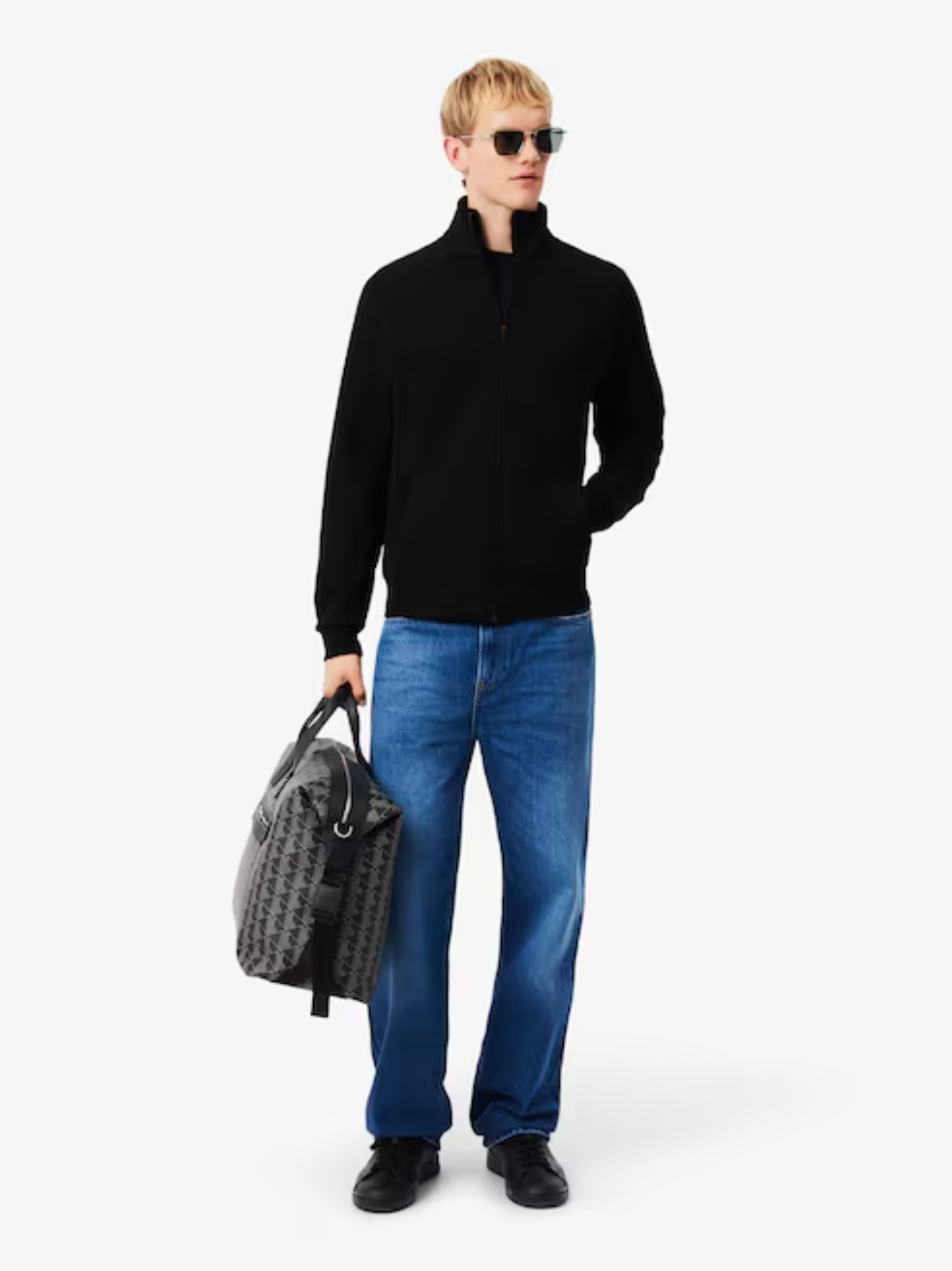 LACOSTE Double Face Jersey Zipped Sweatshirt Black