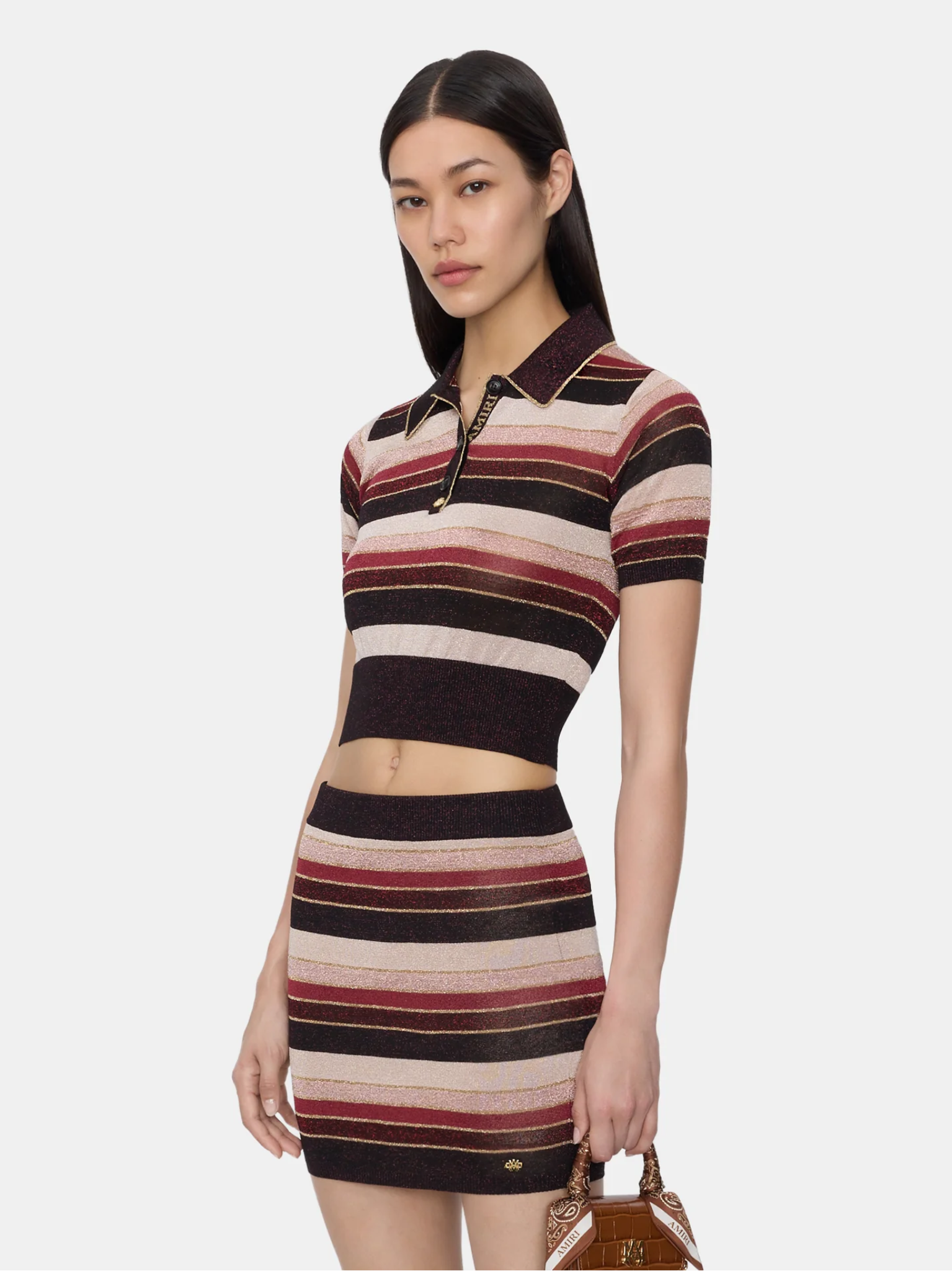 AMIRI WOMEN MA Striped Polo Shirt Red