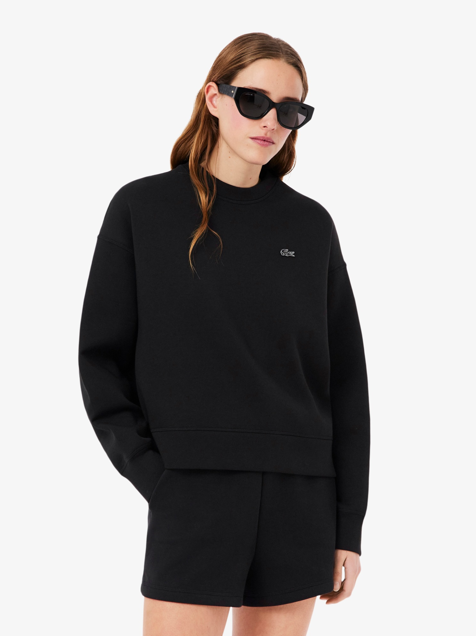 LACOSTE WOMEN Oversized Double Face Jersey Sweatshirt Black