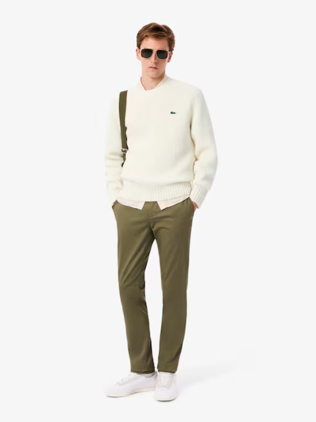 LACOSTE Thick Wool Crew Neck Sweater Ecru White