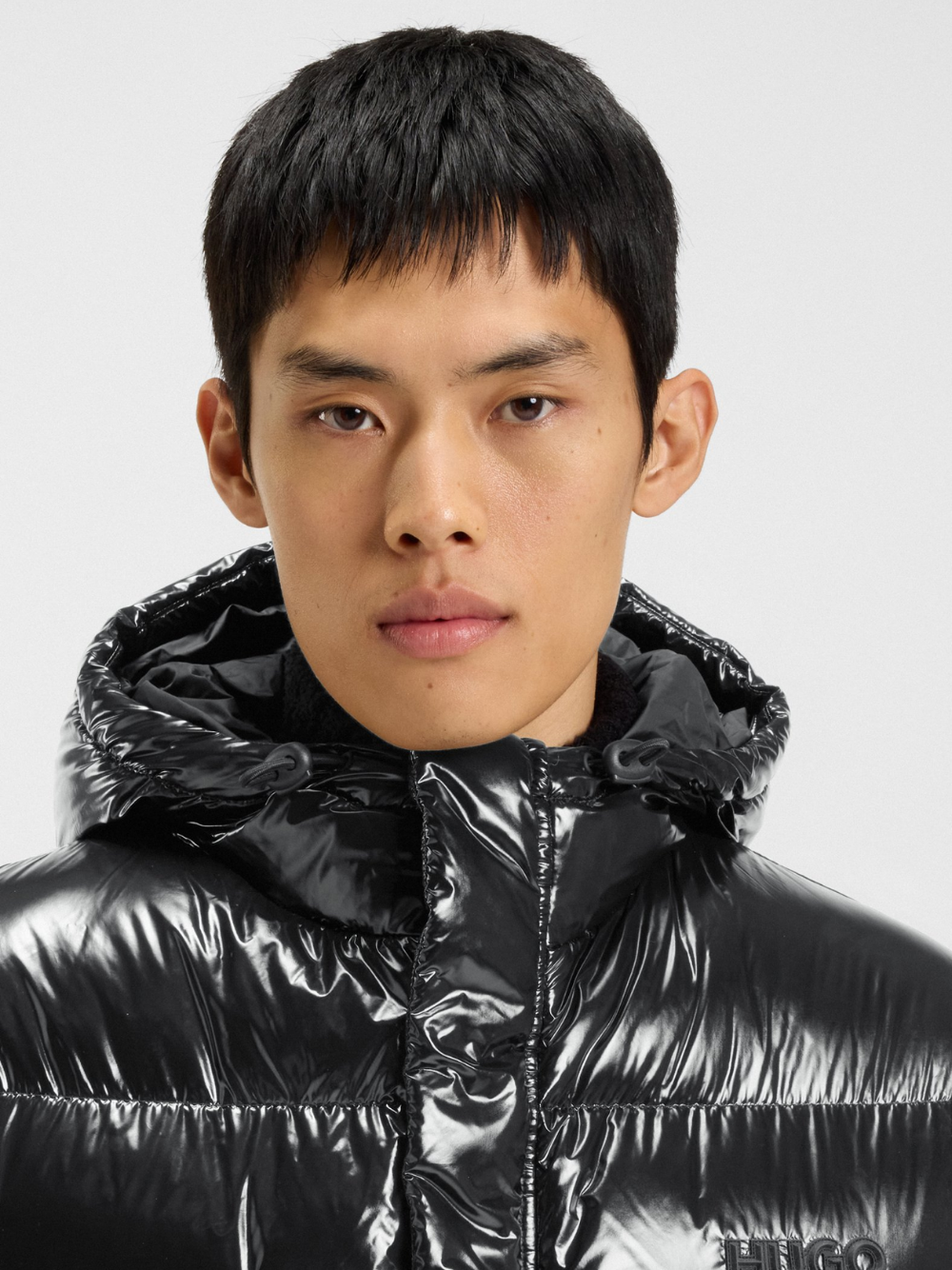 HUGO Baro2541 Water-Repellent Puffer Jacket In Gloss Fabric Black