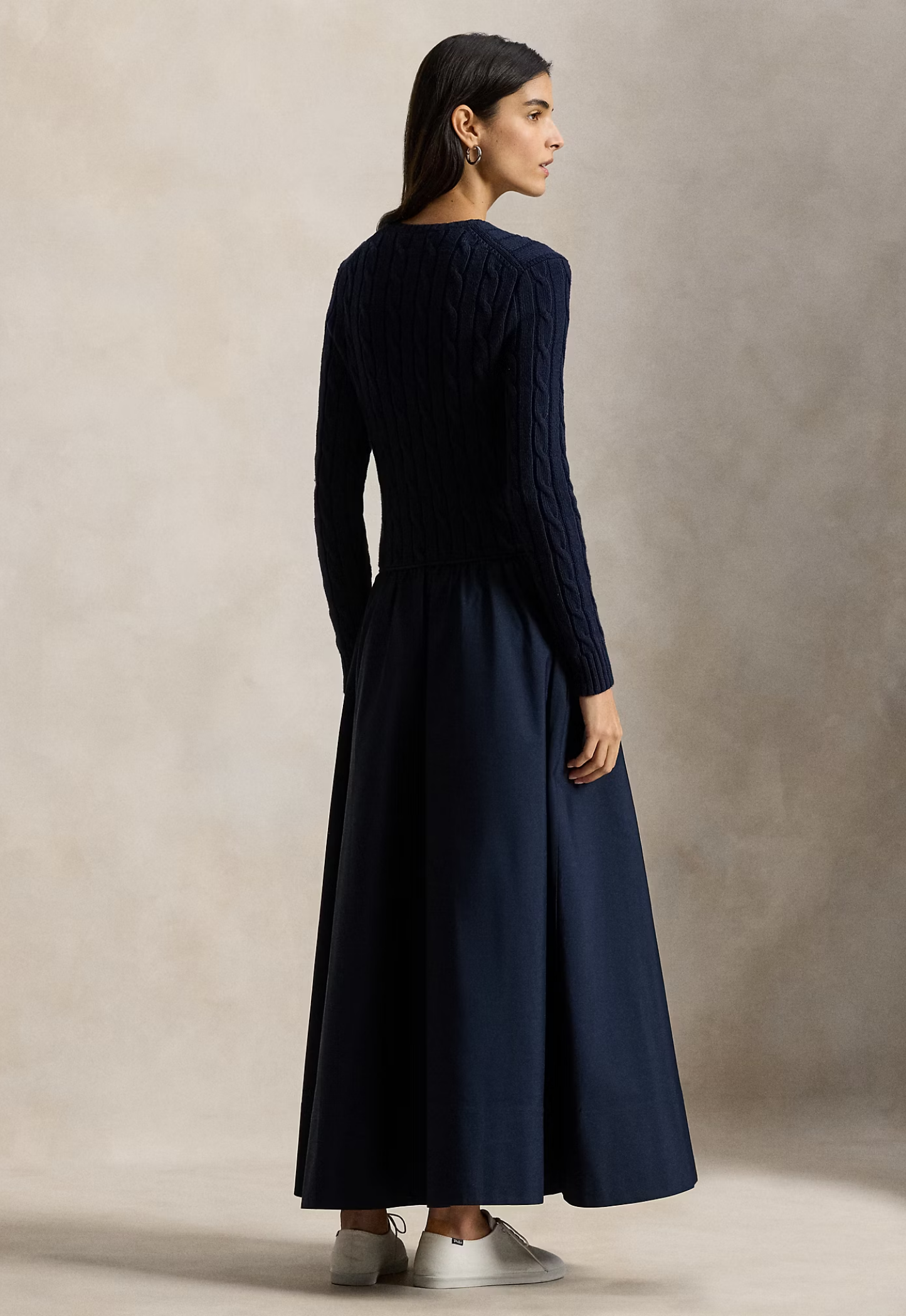 RALPH LAUREN WOMENS Cable-Knit Bodice Cotton Dress Hunter Navy
