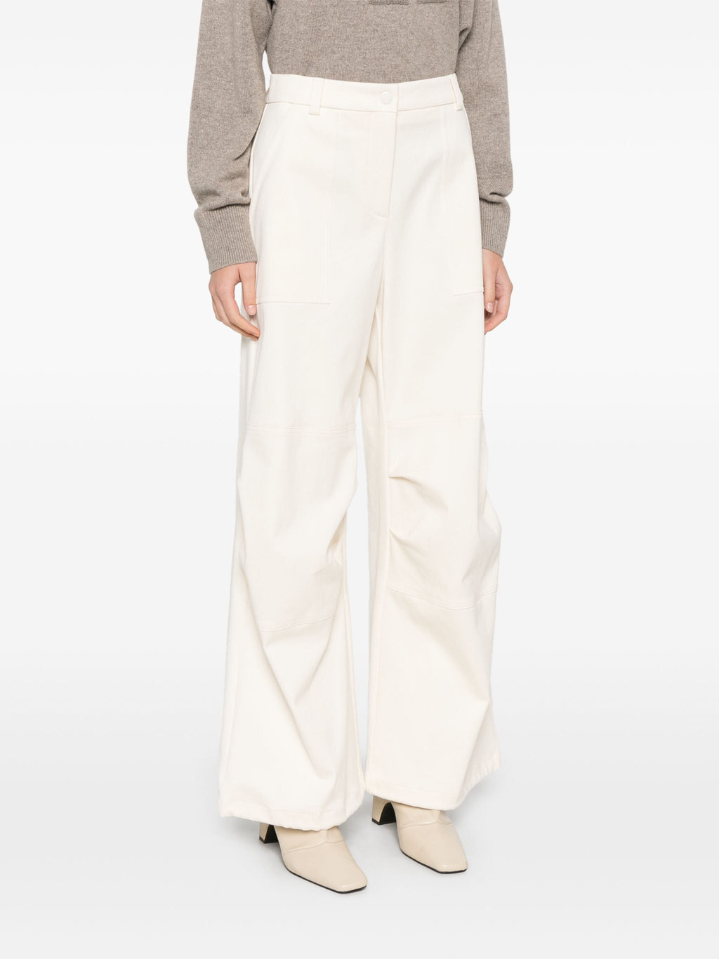 MONCLER WOMEN Stretch Cotton Cargo Trousers Beige