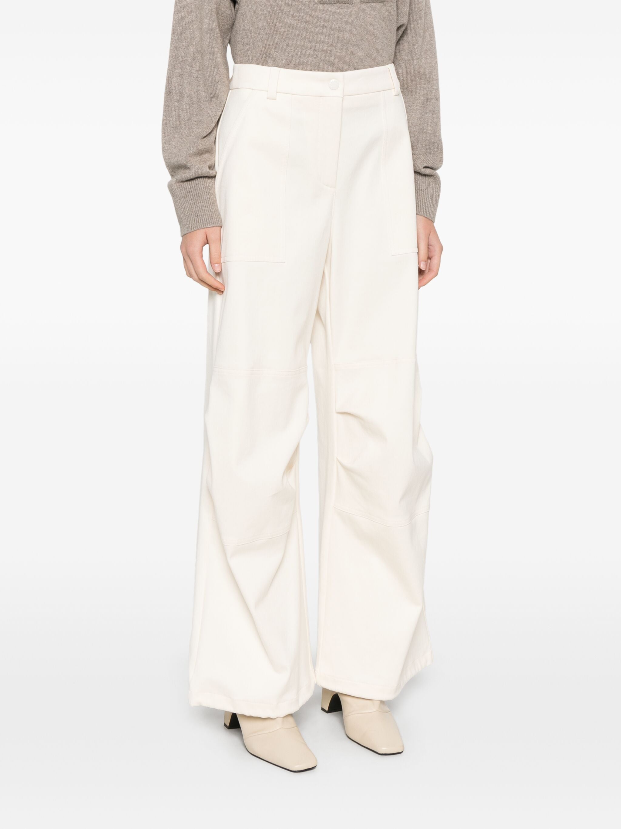 MONCLER WOMEN Stretch Cotton Cargo Trousers Beige