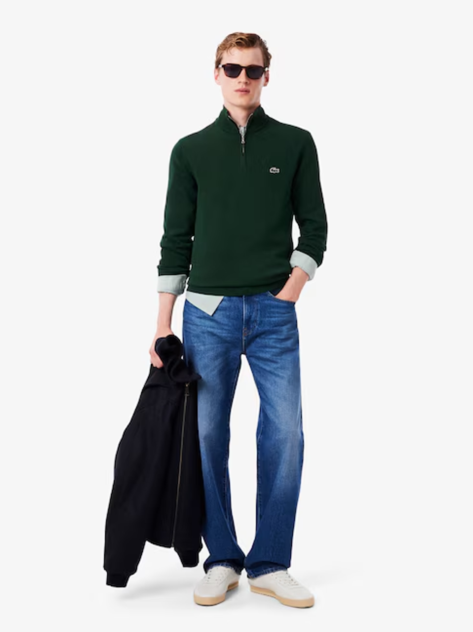 LACOSTE Zipped High Neck Cotton Sweater Sinople Green