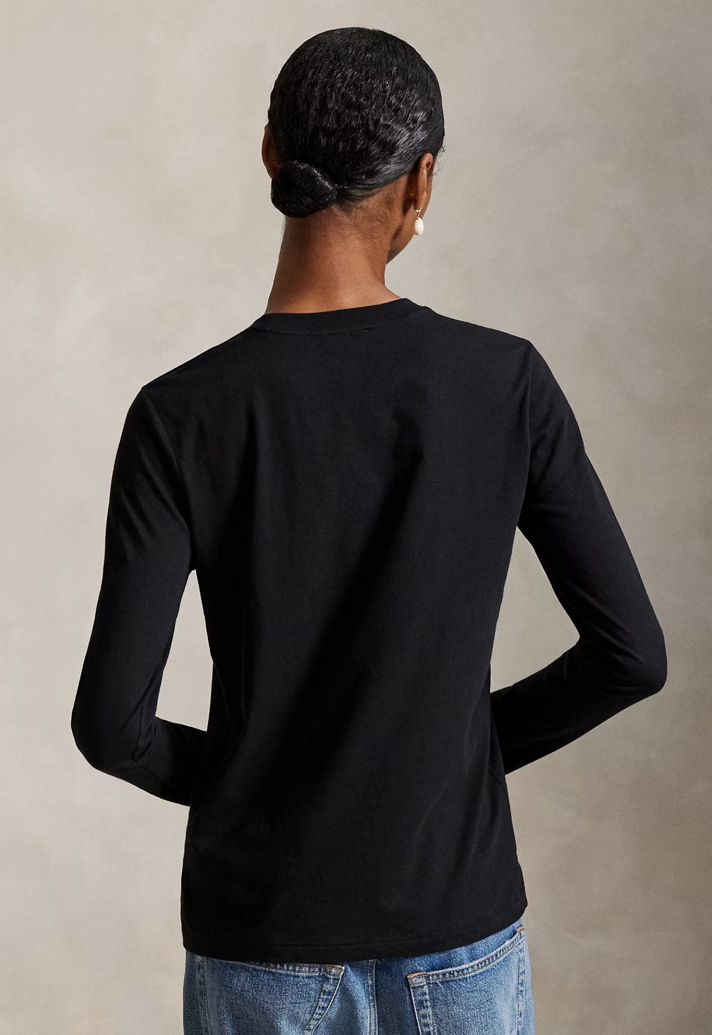 RALPH LAUREN WOMENS Classic Fit Jersey Long-Sleeve Tee Polo Black
