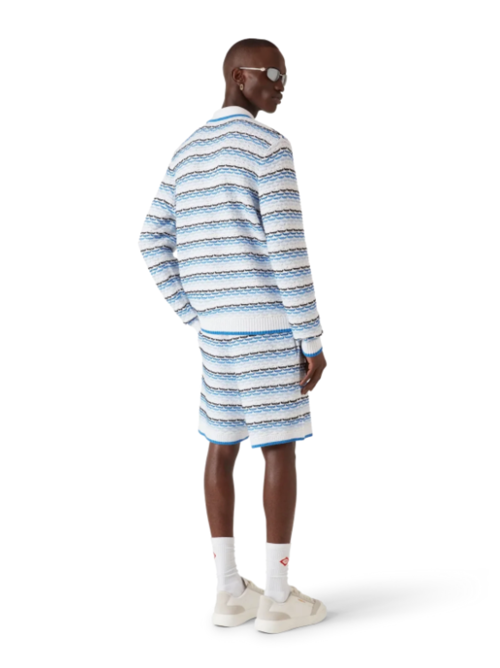 CASABLANCA Tuck Stitch Long Sleeve Polo Shirt Blue
