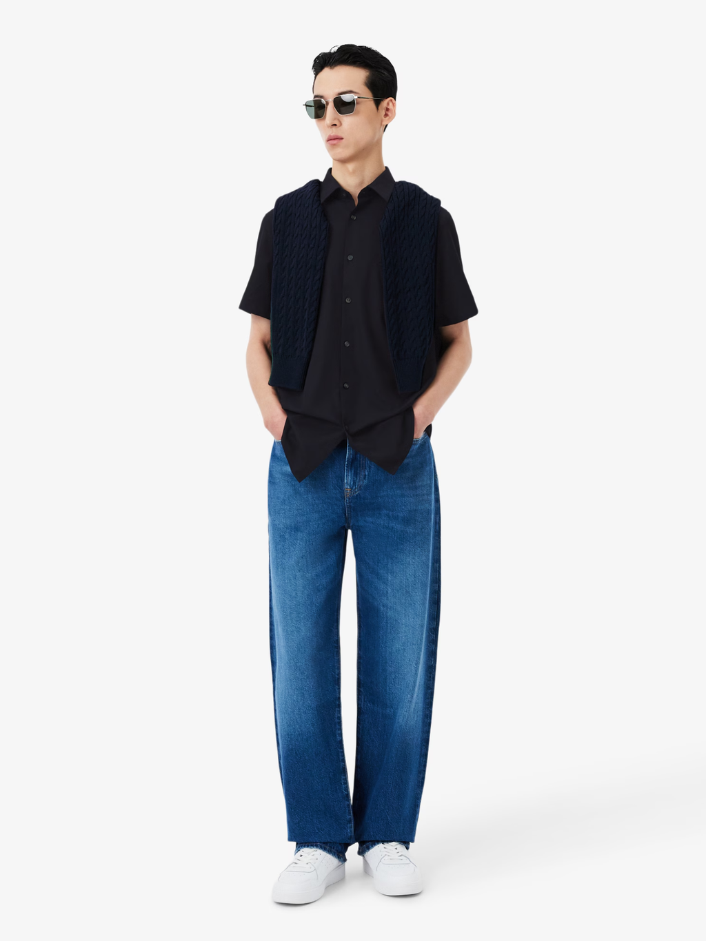 LACOSTE Regular Fit Short Sleeved Cotton Shirt Navy Blue