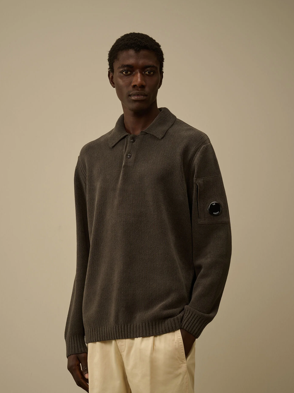 C.P COMPANY Cotton Chenille Polo Sweater Dark Shadow Grey