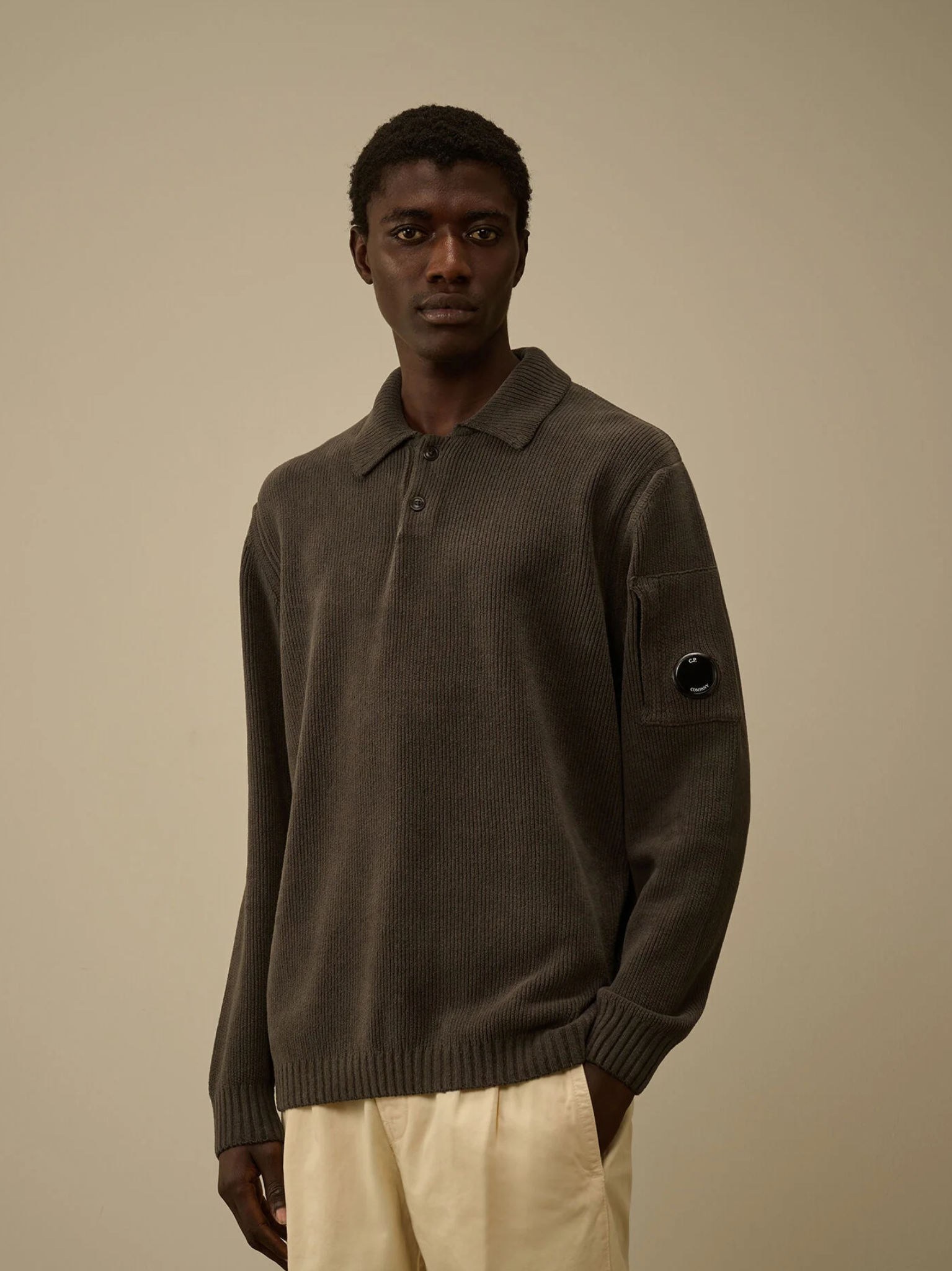 C.P COMPANY Cotton Chenille Polo Sweater Dark Shadow Grey