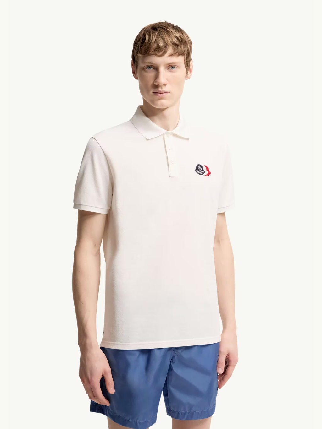 MONCLER Logo Patch Cotton Piquet Polo Shirt White