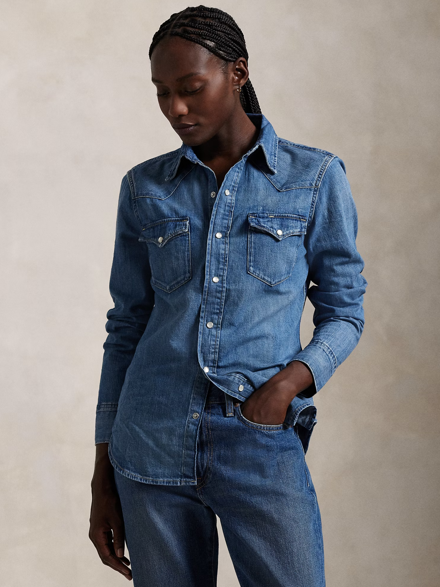 RALPH LAUREN WOMEN Denim Western Shirt Canaria Wash