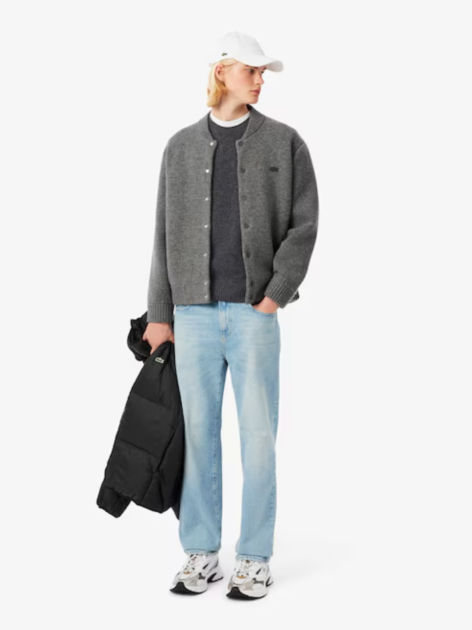 LACOSTE Wool Crew Neck Sweater Heathered Grey