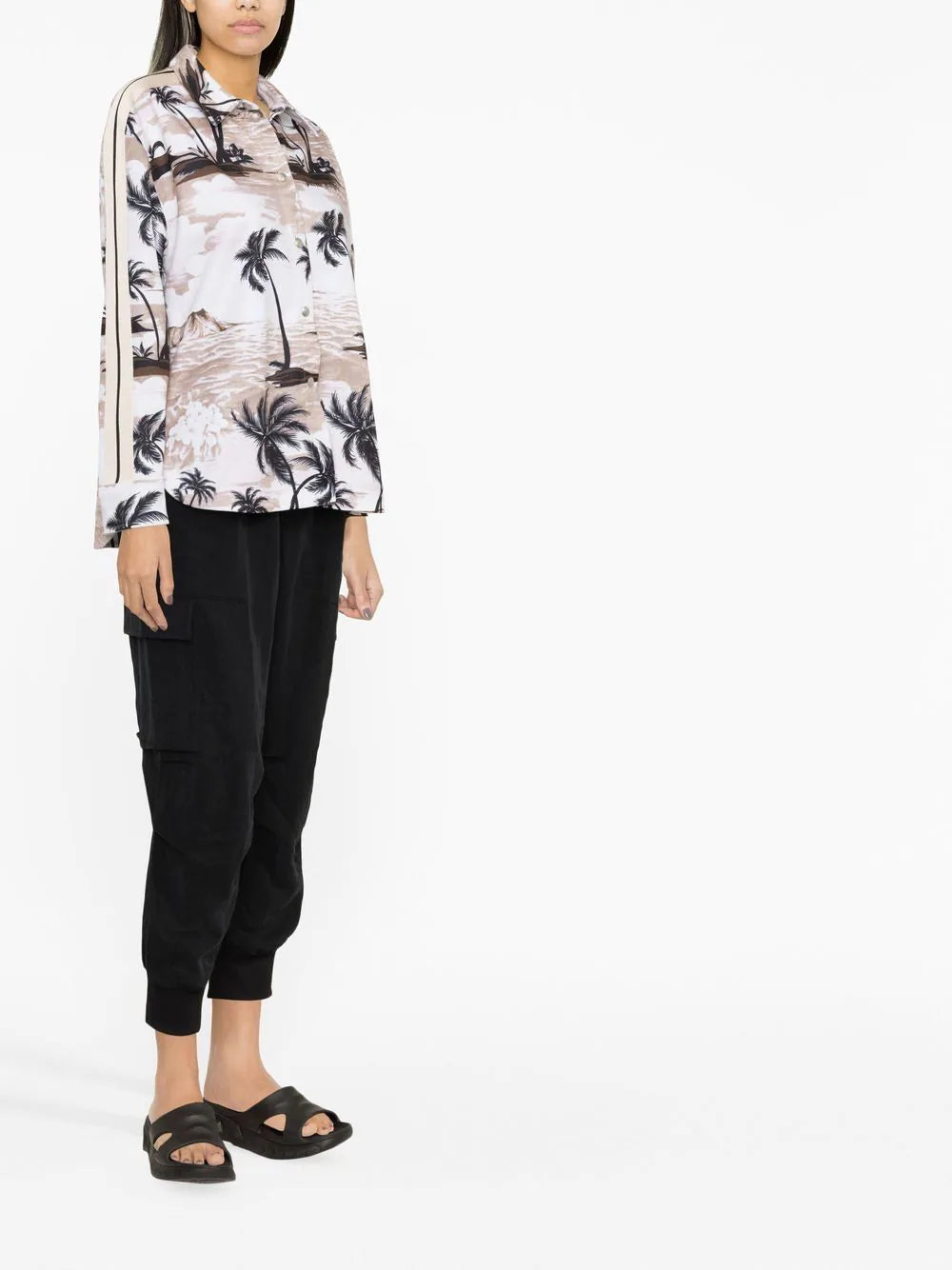 PALM ANGELS WOMEN Hawaiian Track Shirt Beige/Black