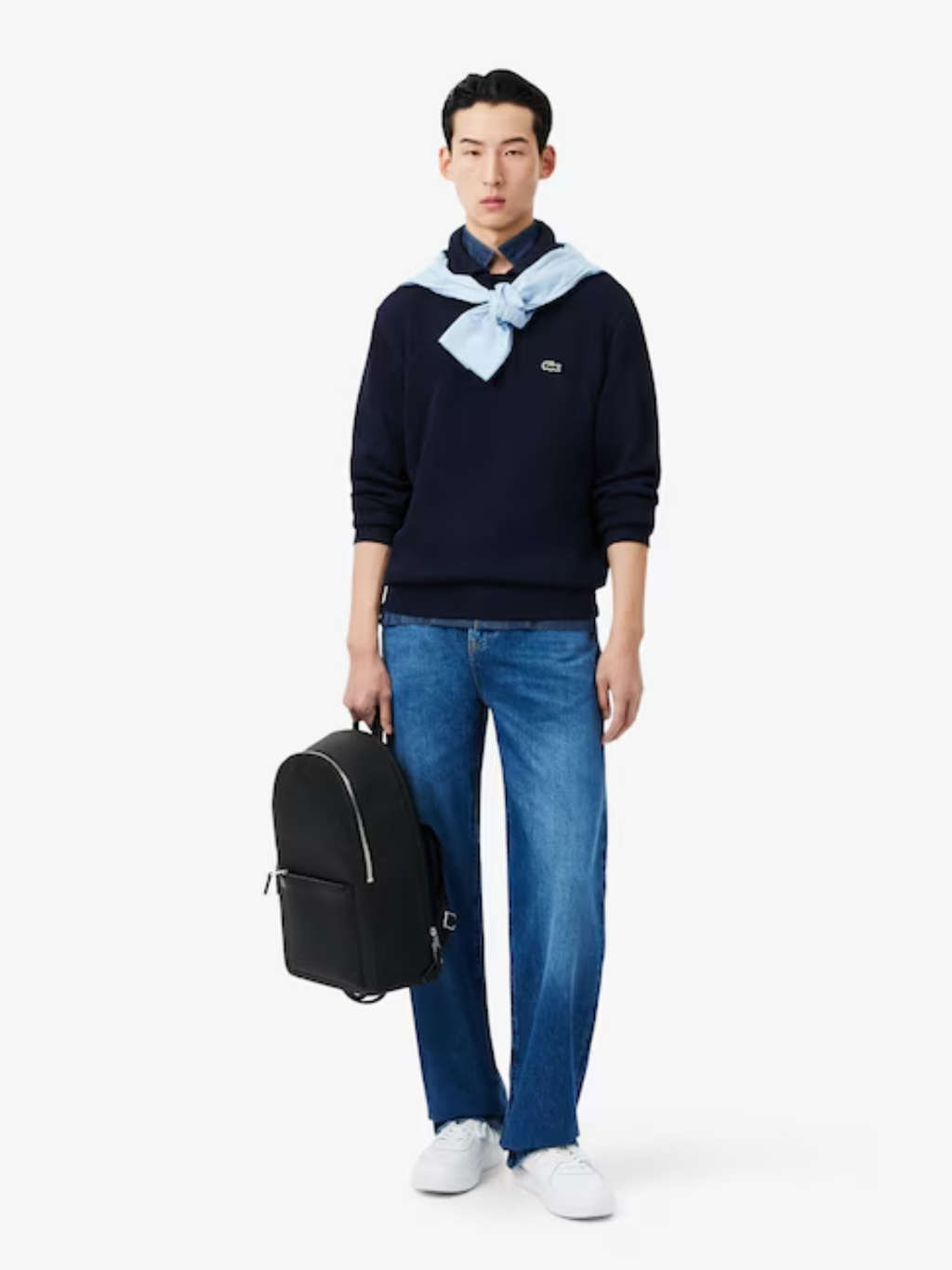 LACOSTE Ribbed Cotton Polo Collar Sweatshirt Midnight Blue