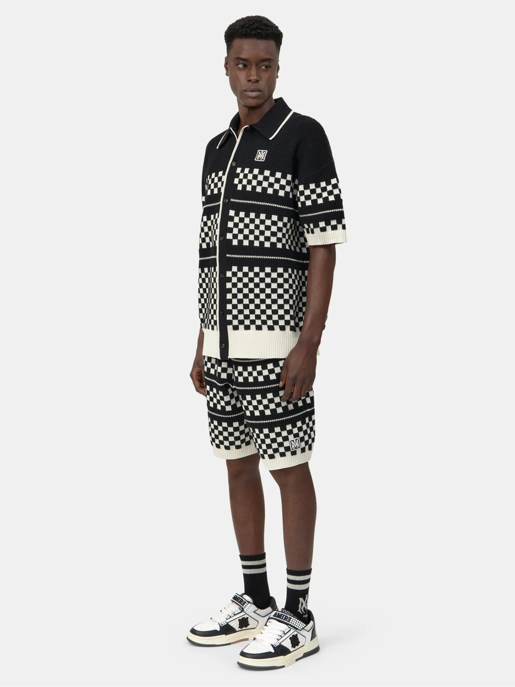 AMIRI Checkered Mesh Logo-patch Shirt Black