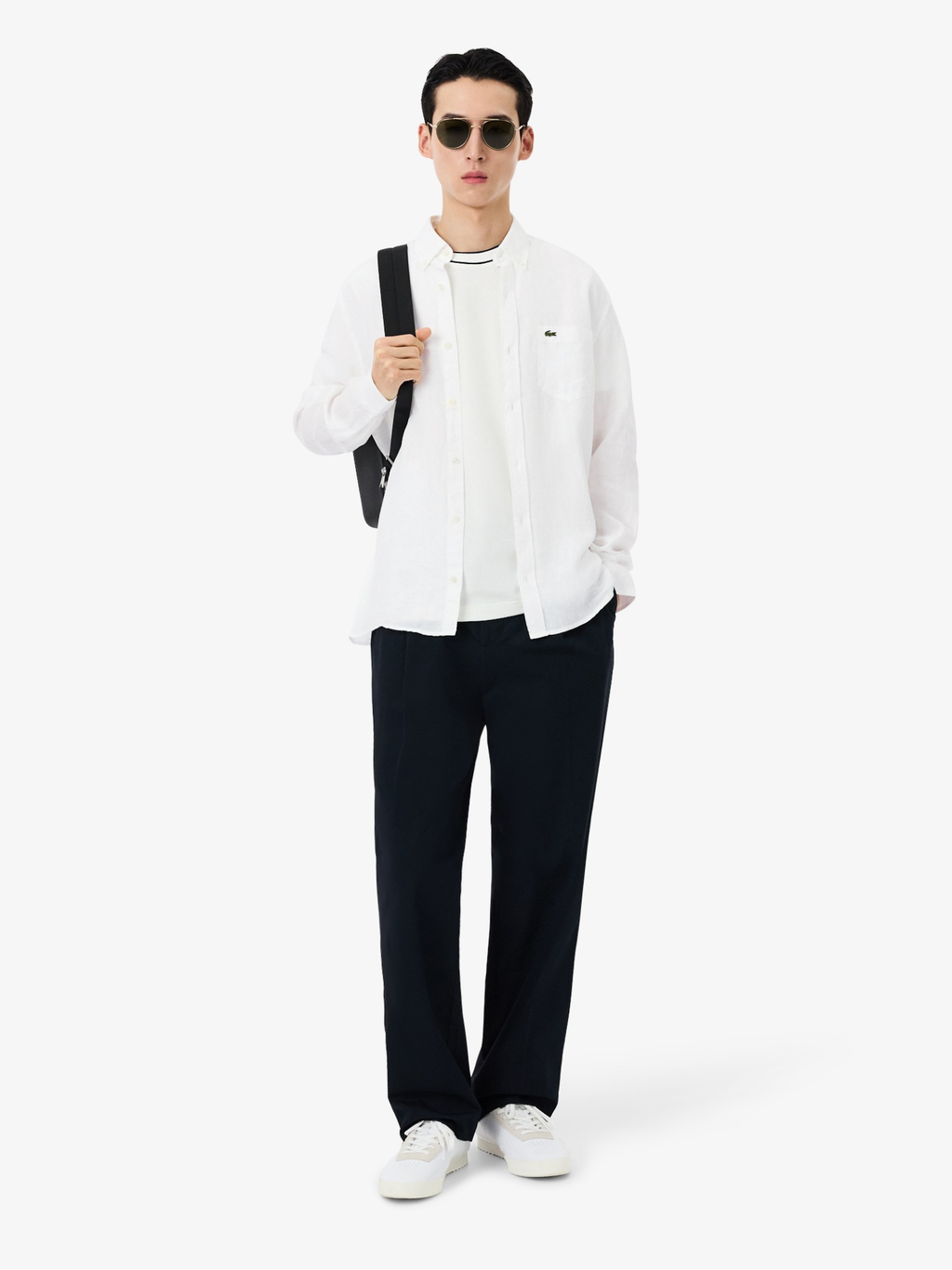 LACOSTE Regular Fit Linen Shirt White