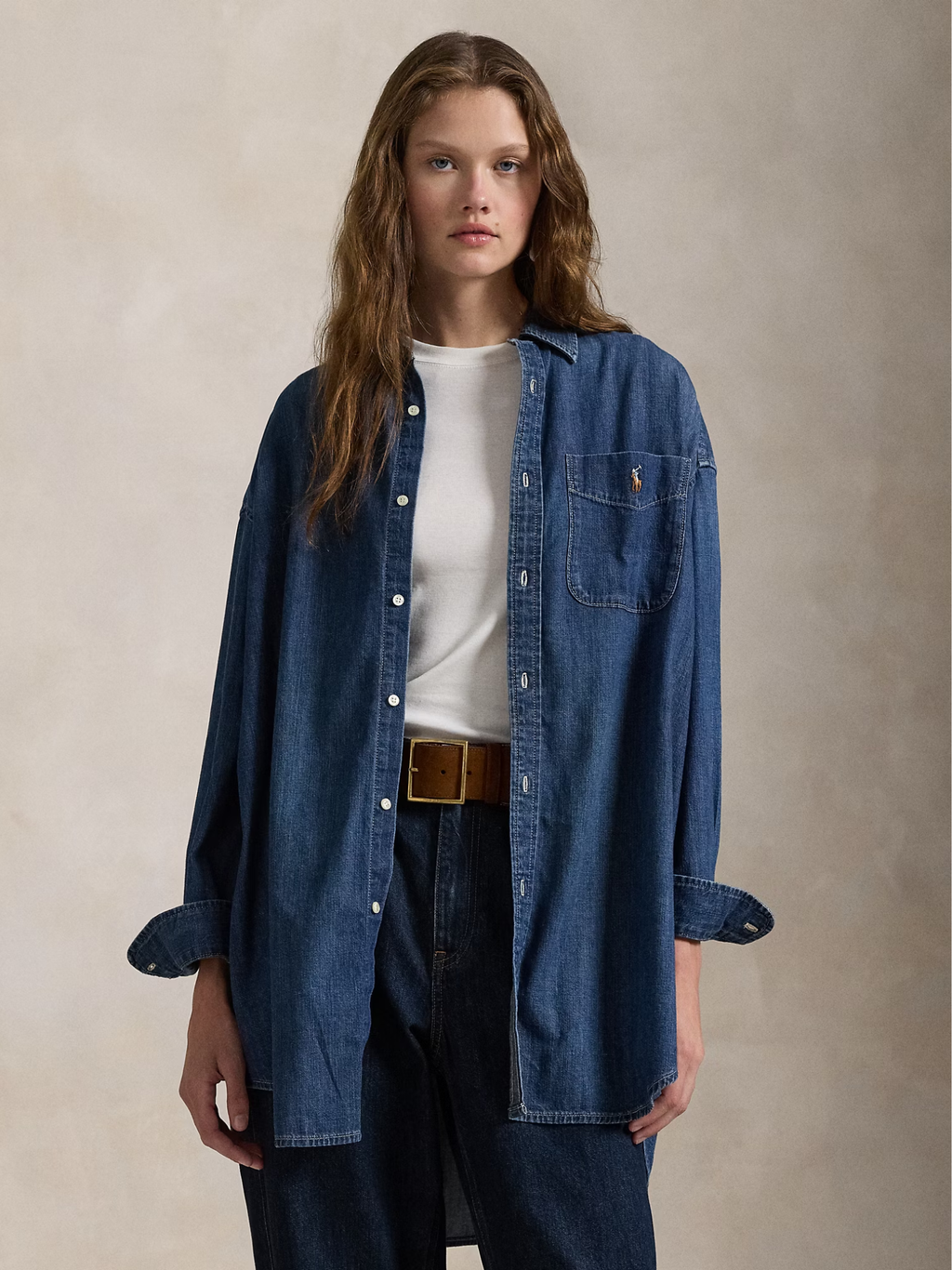 RALPH LAUREN WOMEN Oversize Fit Denim Shirt Remy Wash