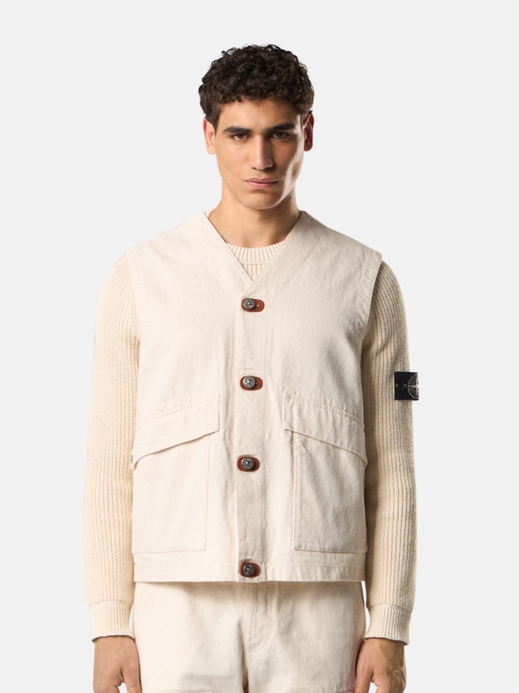 STONE ISLAND V-neck Button Fastening Gilet Beige
