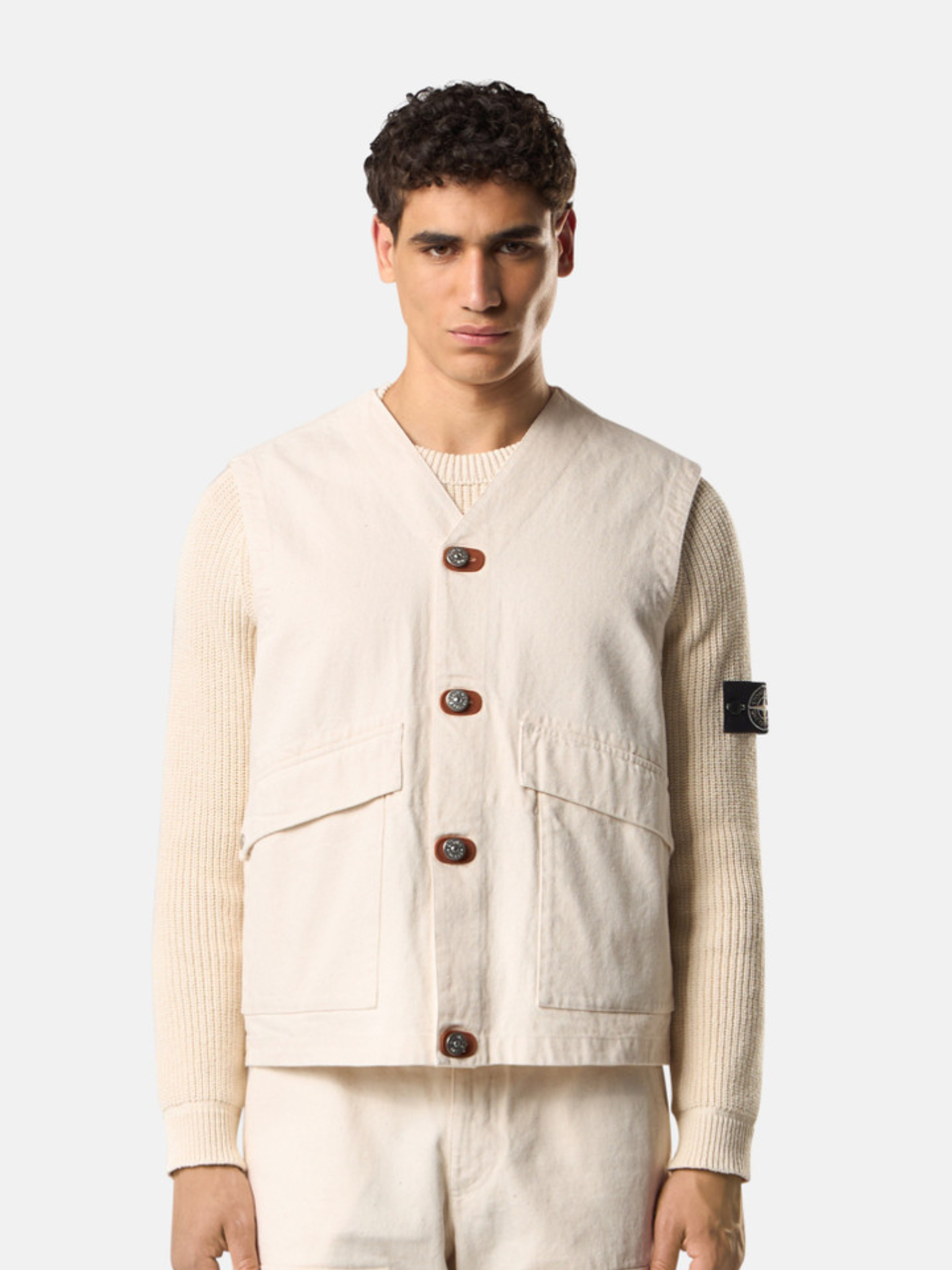 STONE ISLAND V-neck Button Fastening Gilet Beige