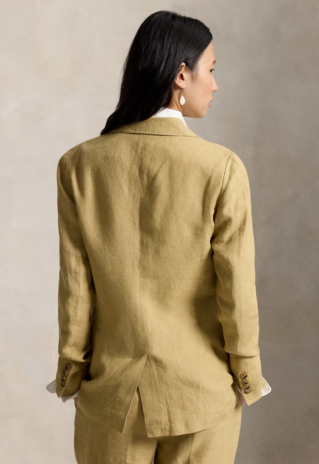RALPH LAUREN WOMENS Single-Breasted Délavé Linen Blazer Classic Camel
