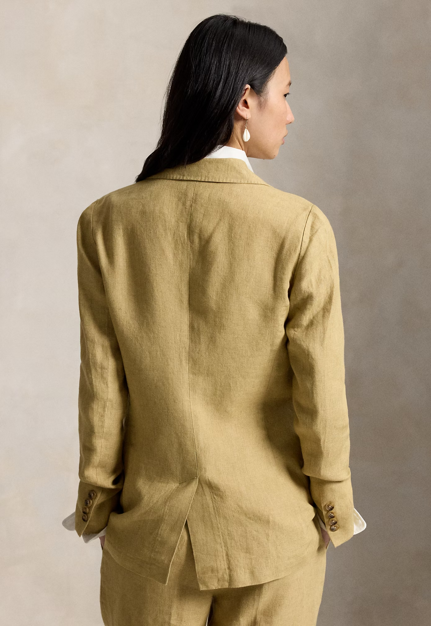 RALPH LAUREN WOMENS Single-Breasted Délavé Linen Blazer Classic Camel