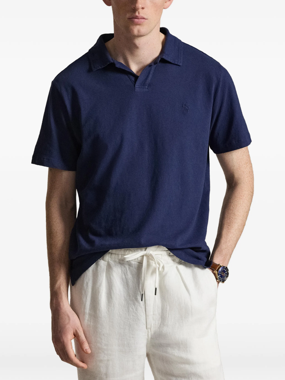 RALPH LAUREN Standard Fit Cotton-Linen Polo Shirt Newport Navy