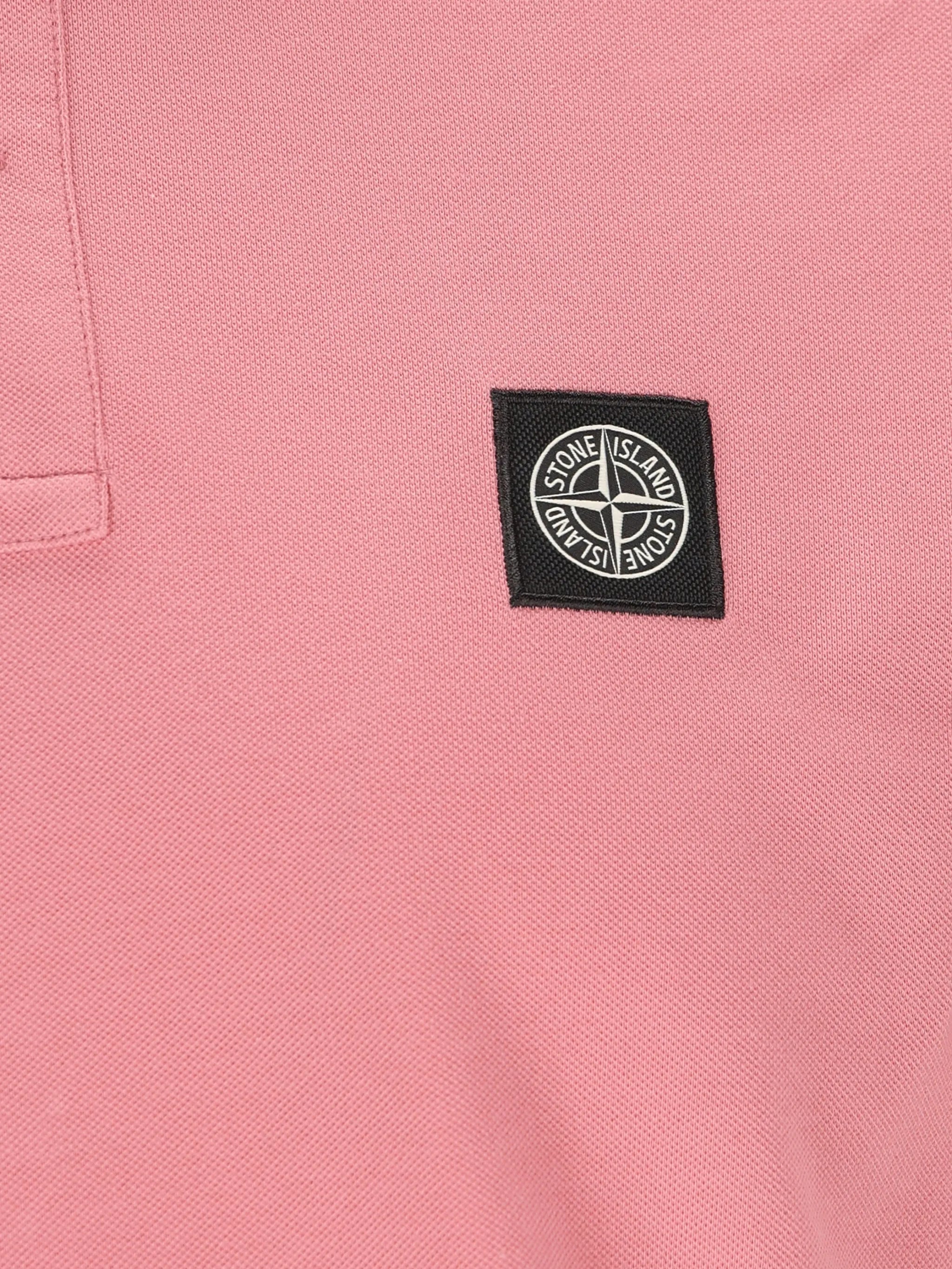 STONE ISLAND Logo Patch Cotton Piqué Polo Shirt Pink