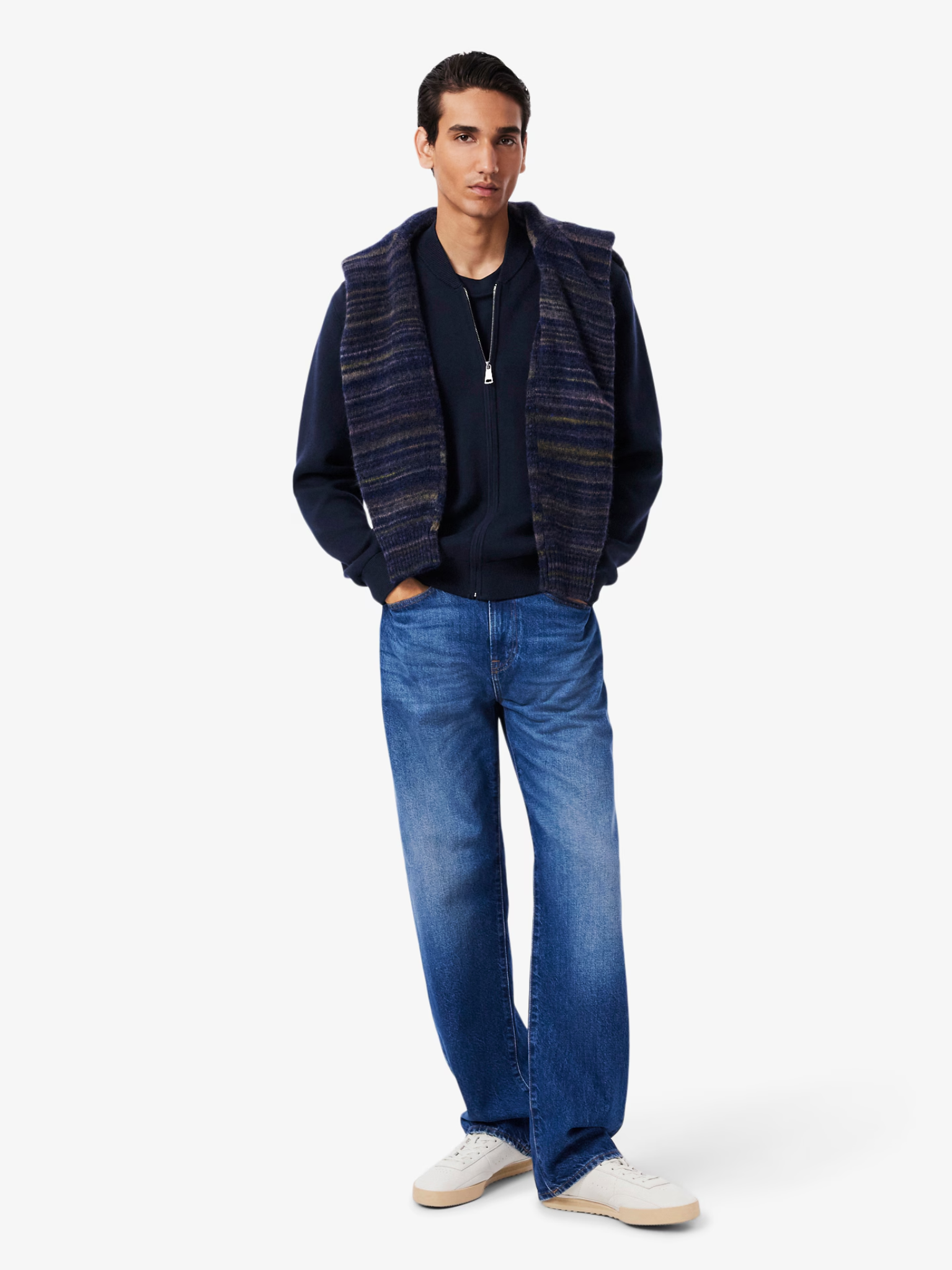 LACOSTE Cotton and Wool Knit Bomber Jacket Midnight Blue