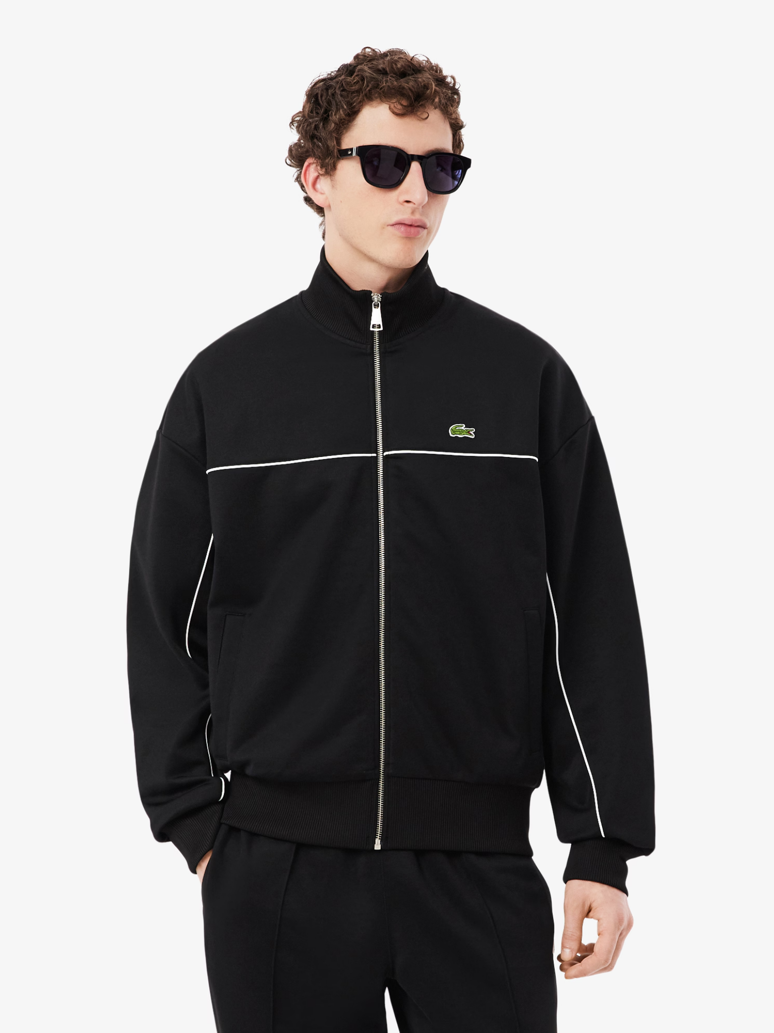 LACOSTE Trim Accent Zipped Sweatshirt Black