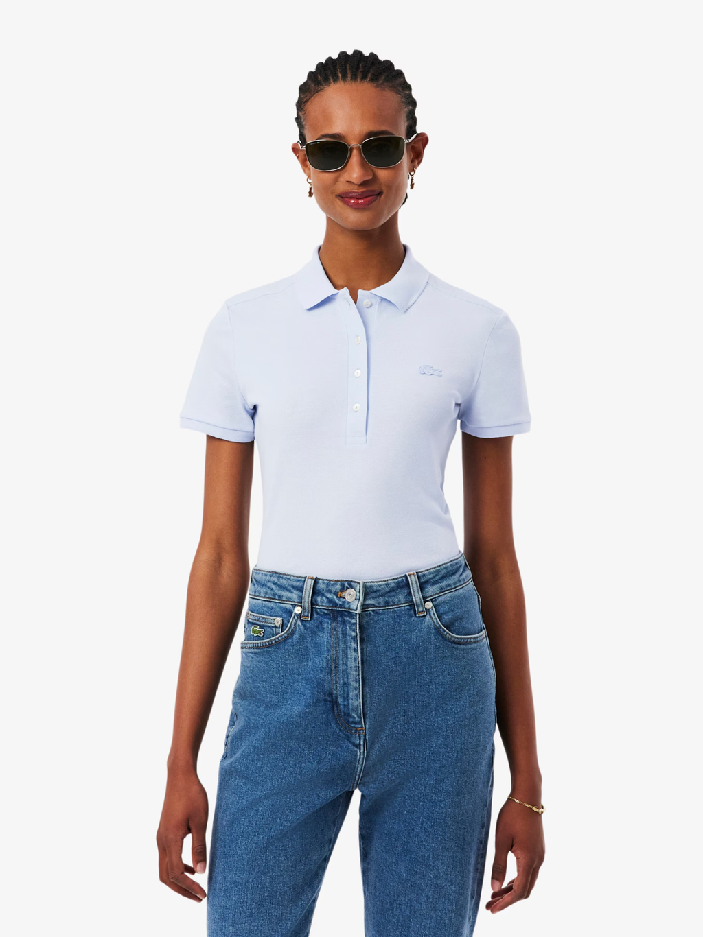 LACOSTE WOMEN L.12.D Slim Fit Stretch Piqué Polo Shirt Light Blue